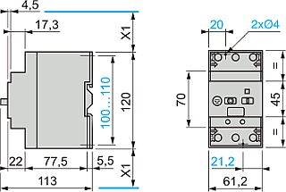 Dimensions of the circuit breaker GV3ME80 series