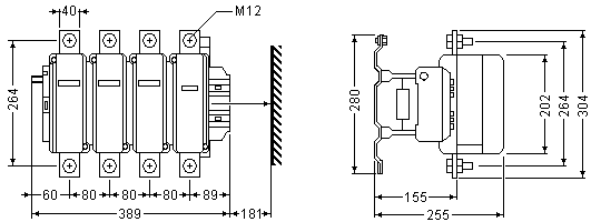 Размеры контактора LC1F6304P7