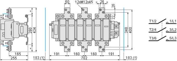 Размеры контактора LC1F780