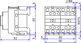 Габаритные размеры реверсивного контактора LC2D32P7