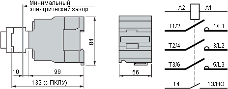 Размеры и схема контактора PMU3210M