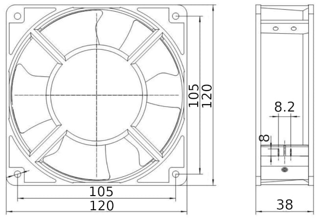 Размеры вентилятора G1238-A22X-5PBHT