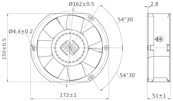 Размеры вентилятора G1750-D24X-7PBHL