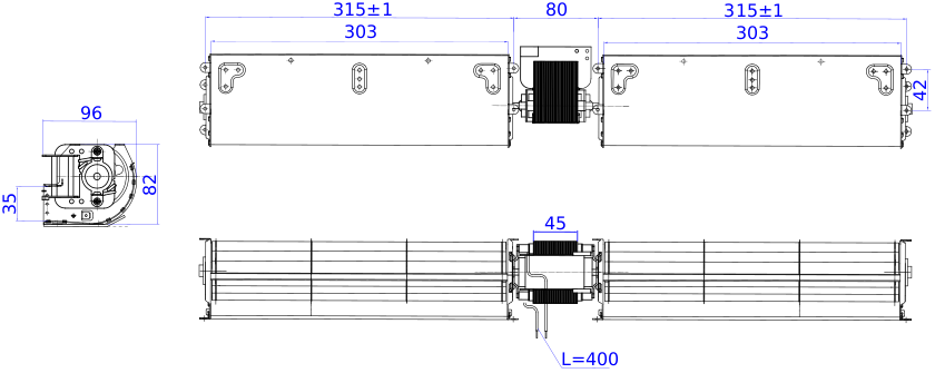 Размеры тангенциального вентилятора ES-EA06030R23