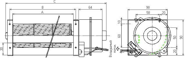 Размеры тангенциального вентилятора JEC-060
