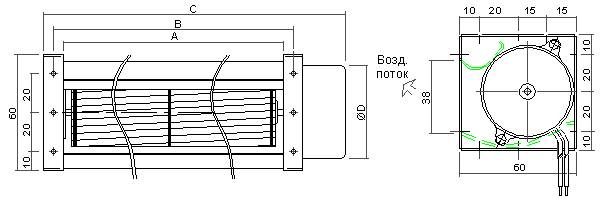 размеры тангенциального вентилятора JED-043
