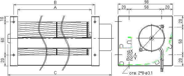 размеры тангенциального вентилятора JED-06012