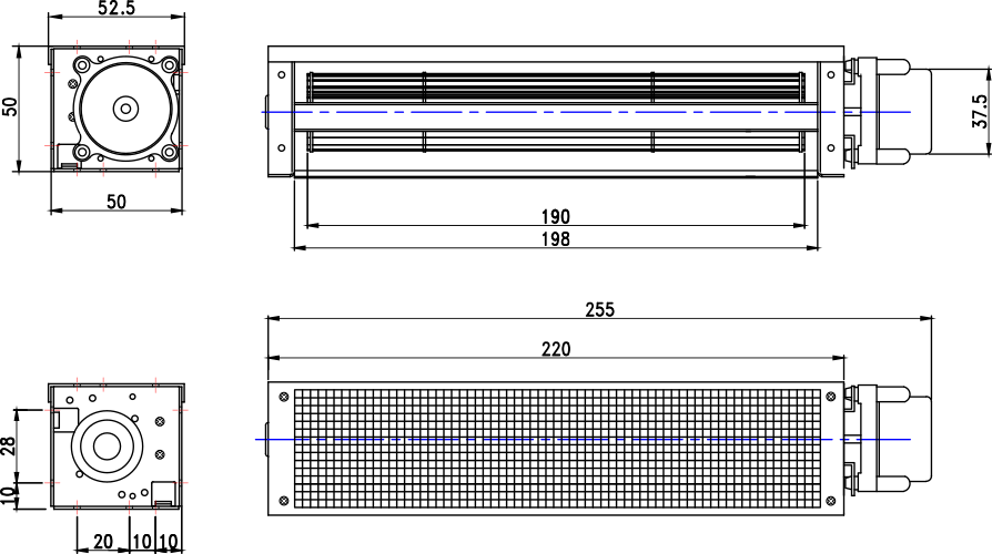 Dimensions of cross flow fan VD103-24D-G