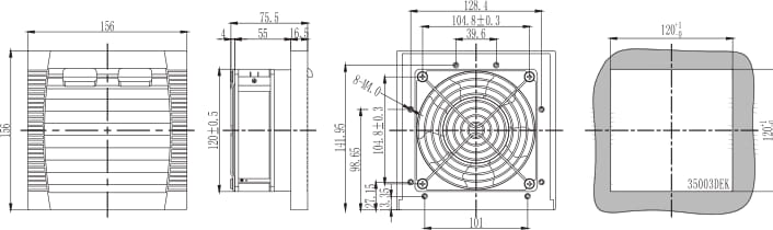 Вентилятор 35003DEK с фильтром - размеры