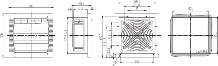 Вентилятор 35003DEK с фильтром - размеры