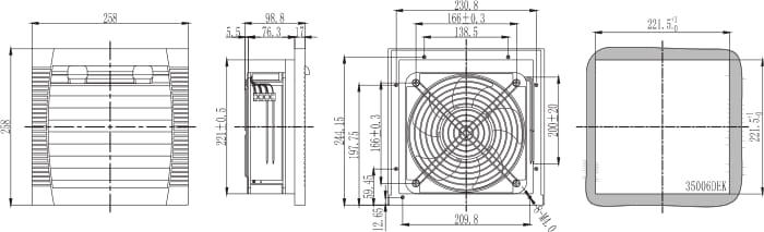 Вентилятор 35006DEK с фильтром - размеры