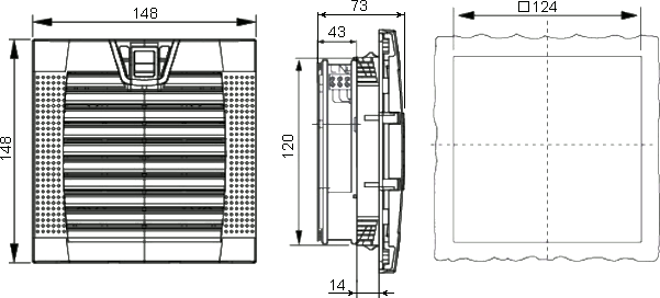 Вентилятор STFE148A230 с фильтром - размеры