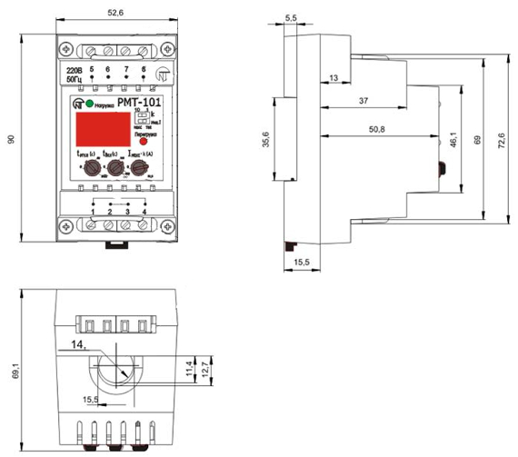 Dimensions maximal current relay RMT-101