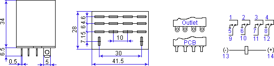 Размеры реле LY4T AC220V