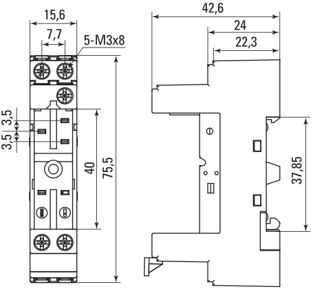 Размеры разъема для реле РM slim 25/1