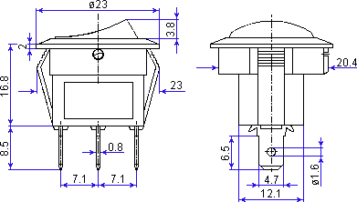 Размеры выключателя SR06NR