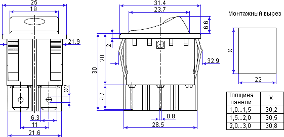размеры выключателя SR13N2