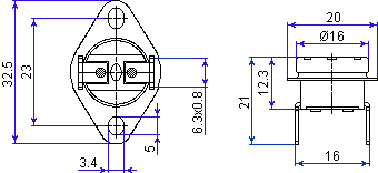 thermostat KSD301A-A333 dimensions