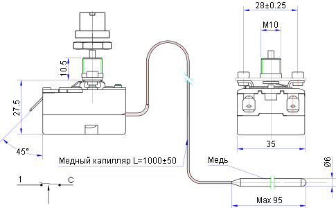 Термостат капиллярный схема подключения