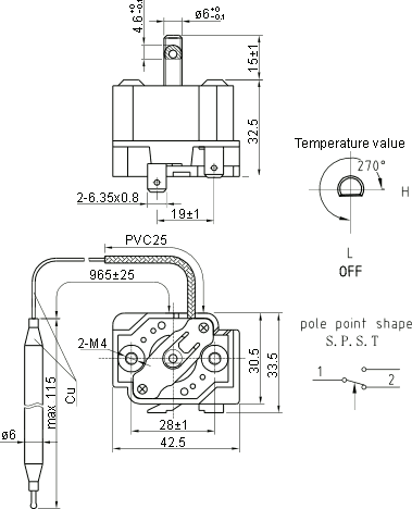 размеры капиллярного термостатаWY40-653-11F